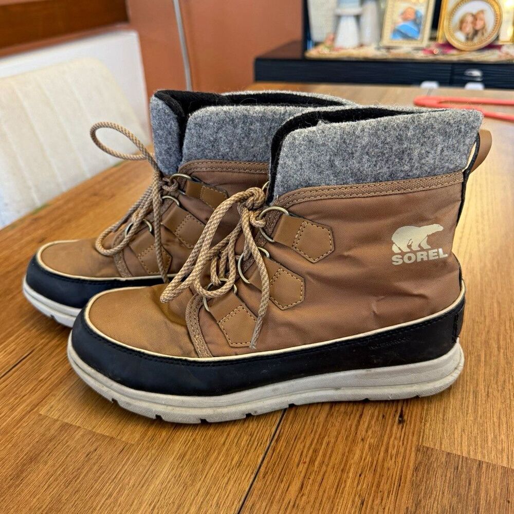 Sorel US 8 Waterproof Lace-Up Ankle Snow Boots Synthetic Brown/Black/Gray